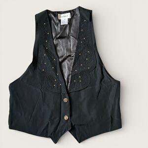 Vintage Rafael Black Embroidered Vest Women's M Western Boho Gold